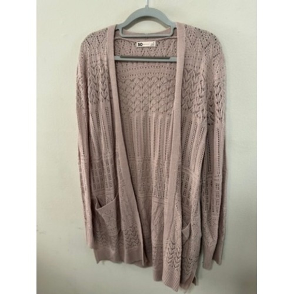 SO Goods For Life Mauve Pink Pointelle Knit Open Front Cardigan Sweater XL - Picture 2 of 5